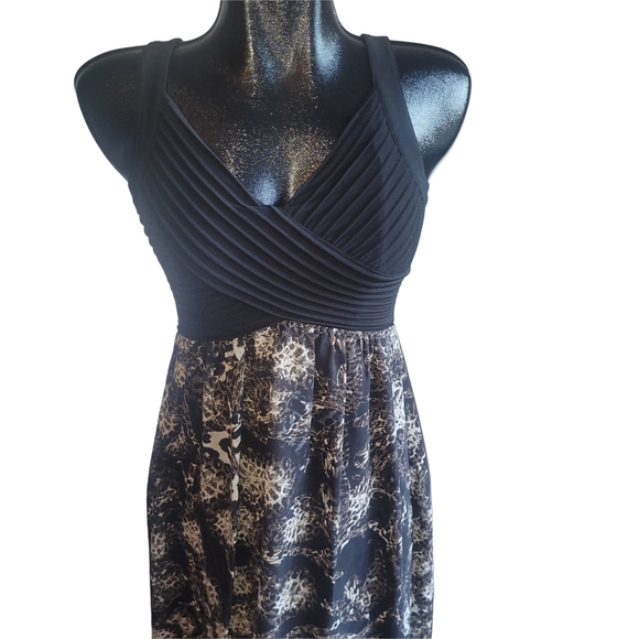 Cleo Petites Black and Brown Print Maxi Dress 6 - Picture 2 of 7